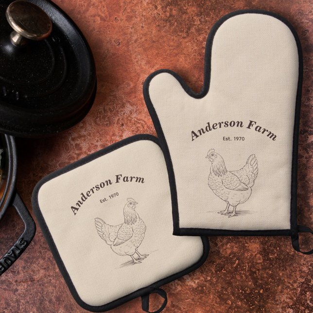 Hen Ofenhandschuh & Topflappen-Set (Farm Hen Oven Mitt & Pot Holder Set)