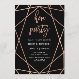 Hen Party Imitate Rose Gold Geometrie auf schwar Einladung