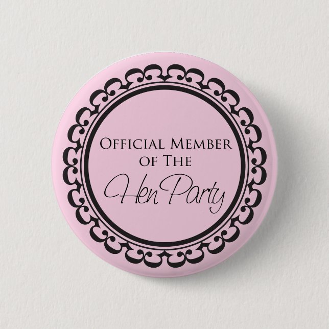 Hen Party rosa und schwarz Button (Vorderseite)