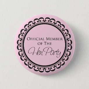 Hen Party rosa und schwarz Button