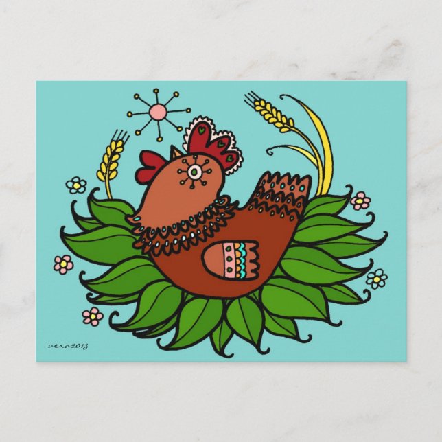 Hen Ukrainian Folk Art Postkarte (Vorderseite)
