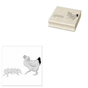 Hen und ihre Hühner Vintage Illustration Gummistempel