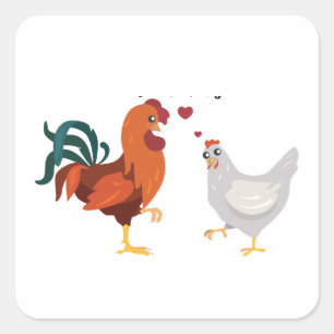 Hen und Rooster in Liebe, Hühner-Liebe Quadratischer Aufkleber