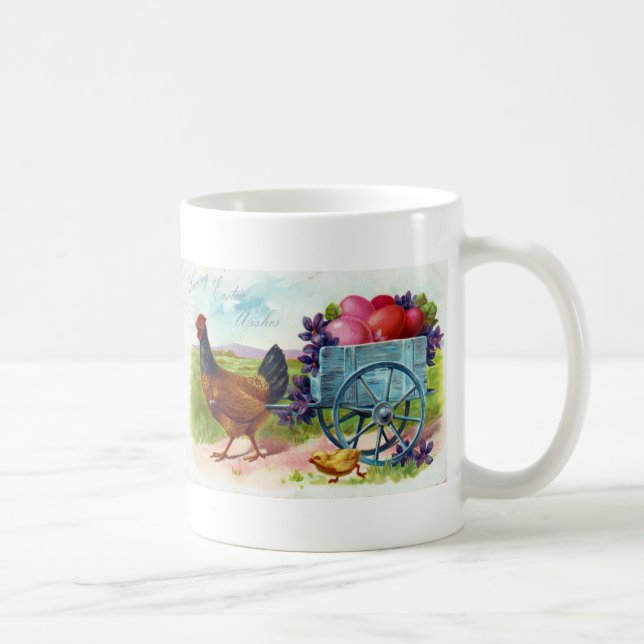 Hen zieht Karren Oster Vintage Postkarte Kaffeetasse (Rechts)
