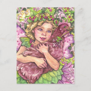 Henbit Fairy umarmtes Hühnchen Postcard Postkarte