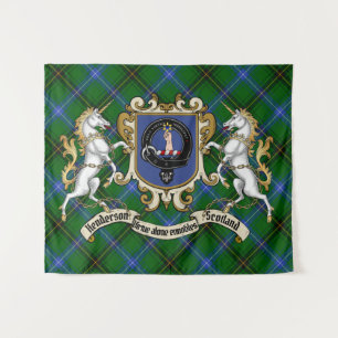 Henderson Clan Abzeichen & Unicorns w/Tartan Wandteppich