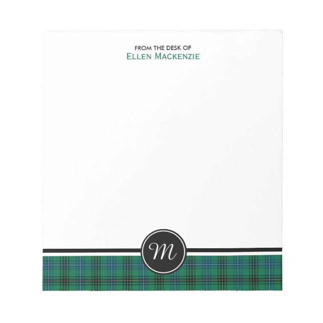 Henderson Clan Green und Blue Tartan Monogram Notizblock (Vorderseite)