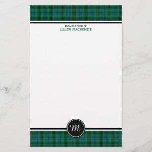 Henderson-Clantartan-grünes und blaues Monogramm Briefpapier