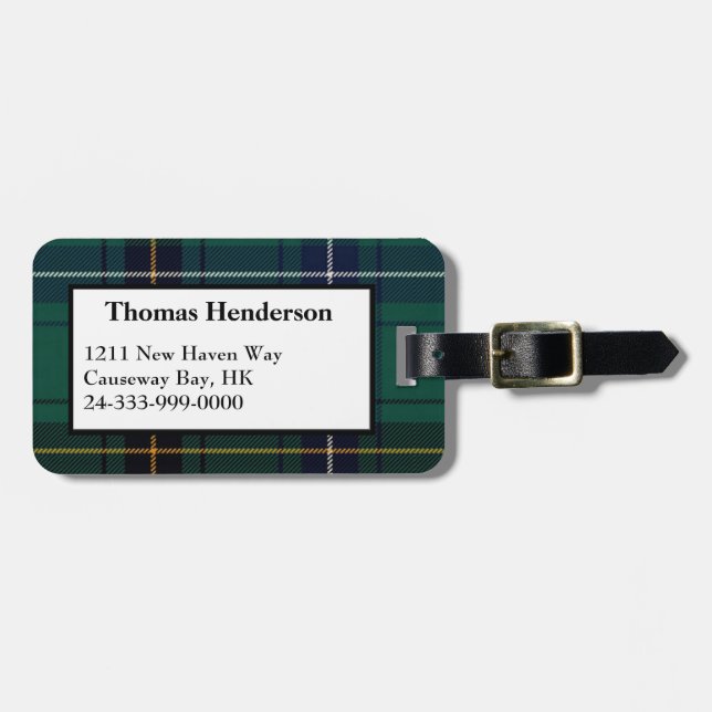 Henderson Green Tartan Karierte Gepäckmarke Gepäckanhänger (Vorderseite horizontal)