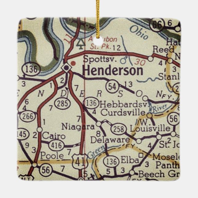 Henderson KY Vintag Map Keramikornament (Rückseite)
