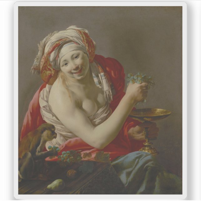 Hendrick ter Brugghen - Bacchante with a Ape Aufkleber (Vorderseite)