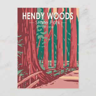 Hendy Woods Staat Park California Abzeichen Vintag Postkarte