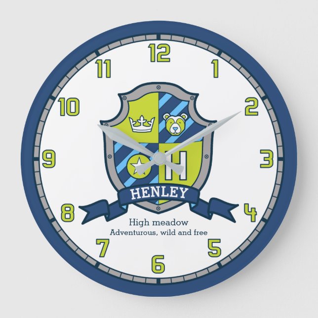 Henley Jungs Name bedeutet Buchstabe H grüner blau Große Wanduhr (Vorderseite)