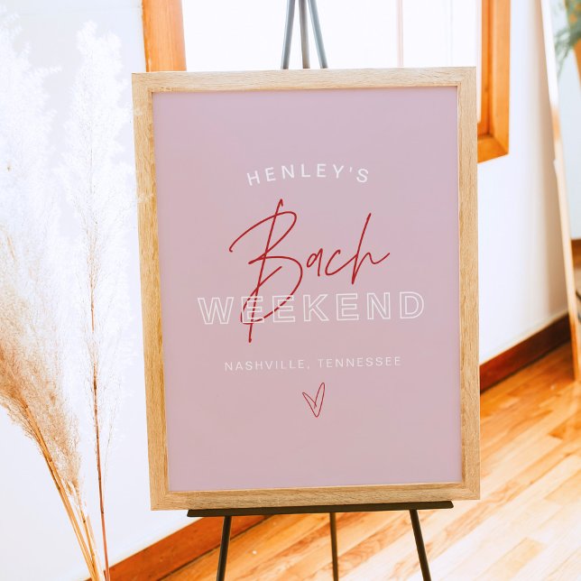 HENLEY Modern Pink Red Retro Bachelorette Herzlich Poster (Von Creator hochgeladen)