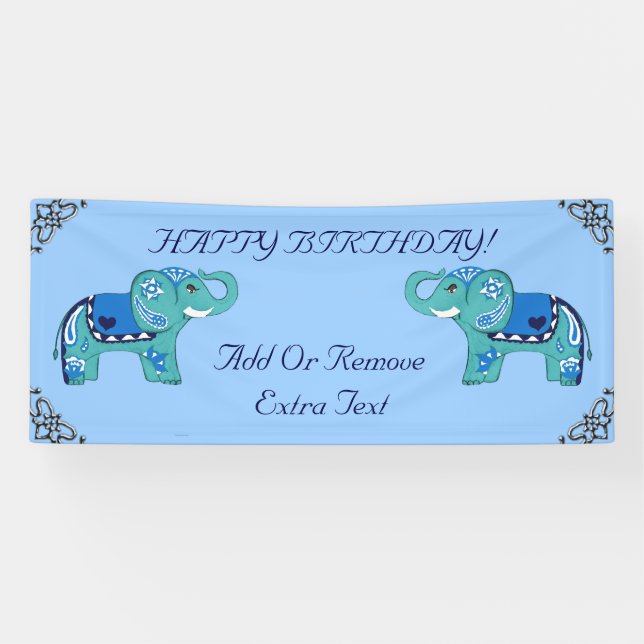 Henna Elephant (blau/hellblau) Banner (Horizontal)