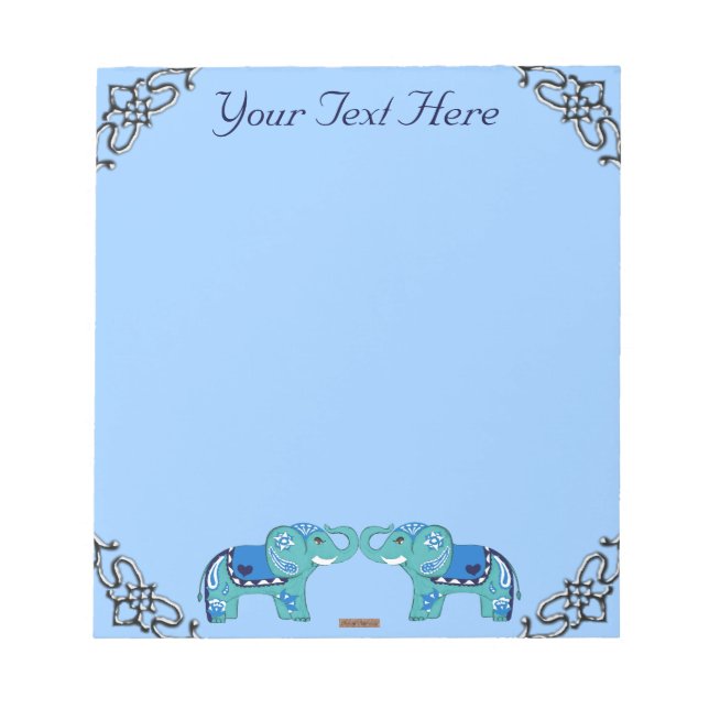 Henna Elephant (blau/hellblau) Notizblock (Vorderseite)