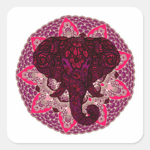 Henna Elephant Head Mandala Pink Mehndi Tattoo Quadratischer Aufkleber