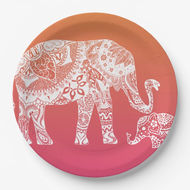 Henna Elephant - Indische Inspiration Pappteller (Vorderseite)
