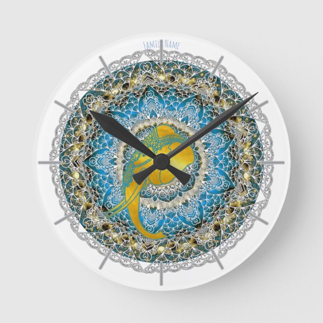 Henna Elephant Mandala Ganesha Mindfulness Clock Runde Wanduhr (Vorderseite)