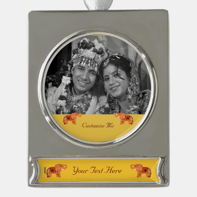 Henna Elephant (Orange/Rot) Banner-Ornament Silber (Vorderseite)