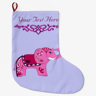 Henna Elephant (rosa/Lila) Großer Weihnachtsstrumpf