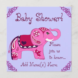 Henna Elephant (rosa/Lila) (Kinderdusche) Einladung