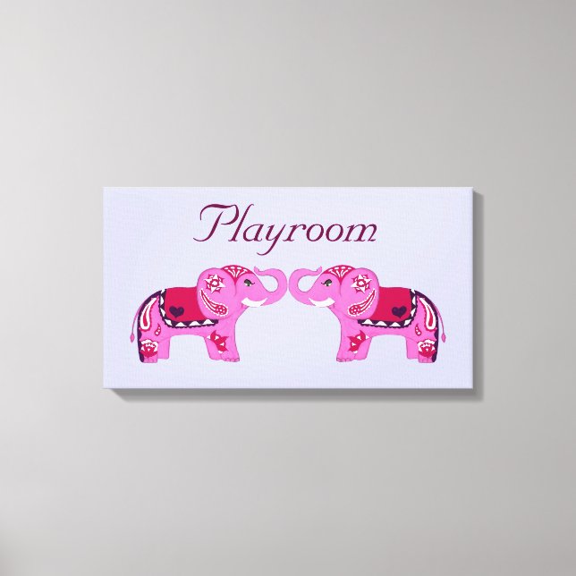 Henna Elephant (rosa/Lila) Leinwanddruck (Vorderseite)