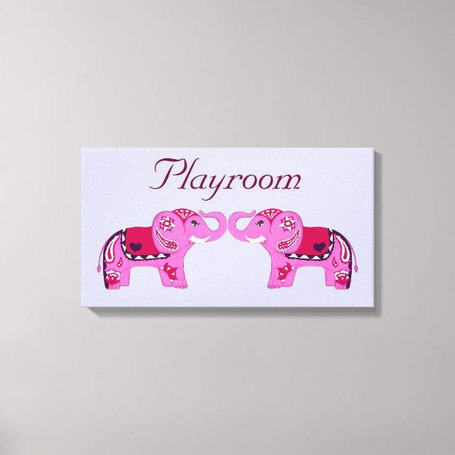 Henna Elephant (rosa/Lila) Leinwanddruck (Vorderseite)