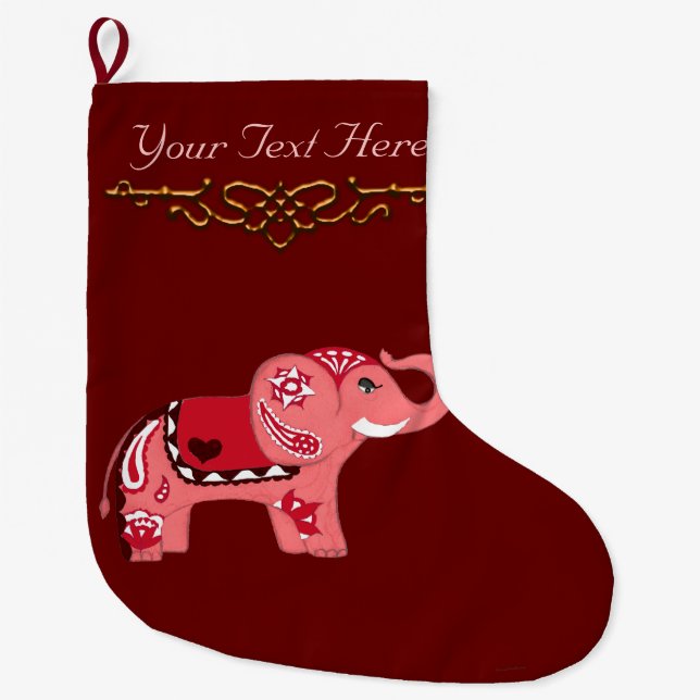 Henna Elephant (Rot/Rosa) Großer Weihnachtsstrumpf (Vorderseite)