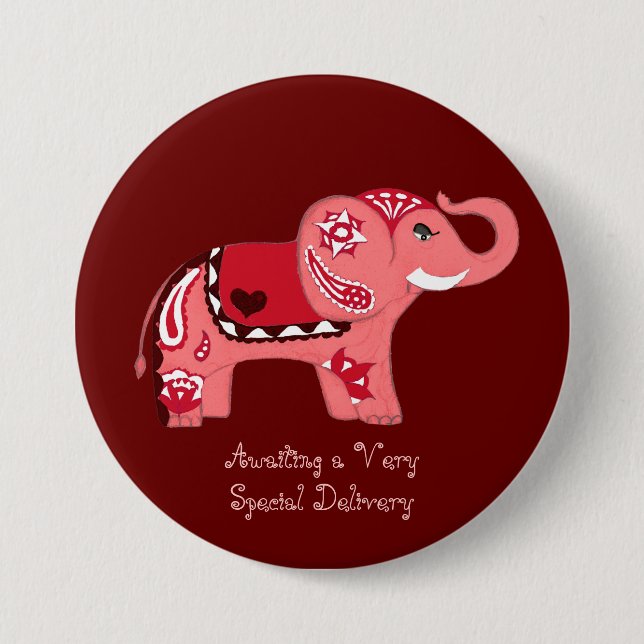 Henna Elephant (Rot/Rosa) (Kinderdusche) Button (Vorderseite)