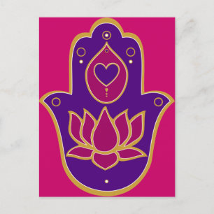 Henna Hamsa Lotus Pink Postkarte