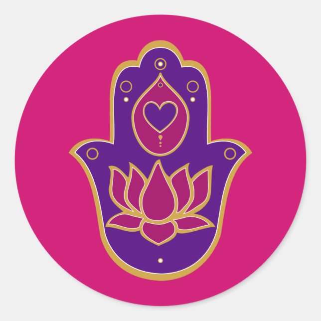 Henna Hamsa Lotus Pink Runder Aufkleber (Vorderseite)