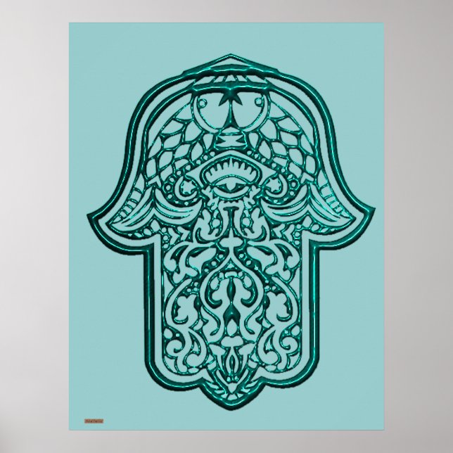 Henna Hand of Hamsa (Aquamarin) Poster (Vorne)
