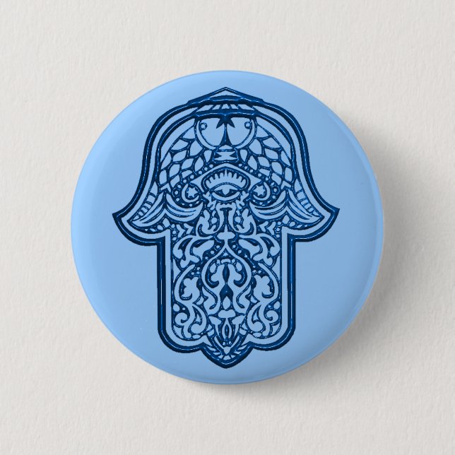 Henna Hand of Hamsa (blau) Button (Vorderseite)