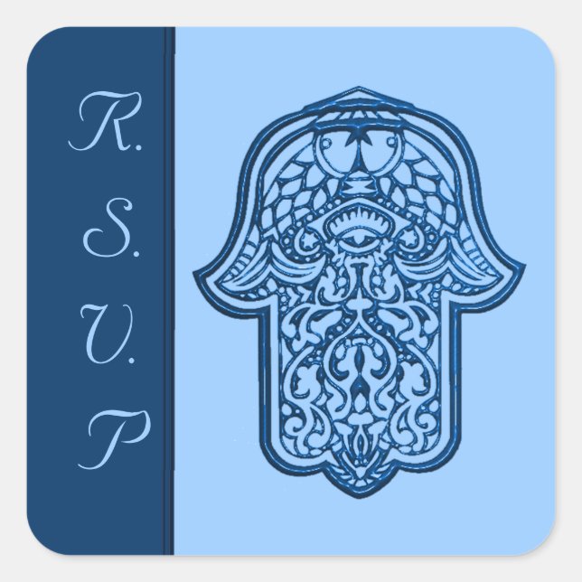 Henna Hand of Hamsa (blau) (Hochzeit) Quadratischer Aufkleber (Vorderseite)