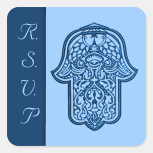 Henna Hand of Hamsa (blau) (Hochzeit) Quadratischer Aufkleber