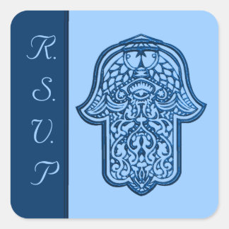 Henna Hand of Hamsa (blau) (Hochzeit) Quadratischer Aufkleber