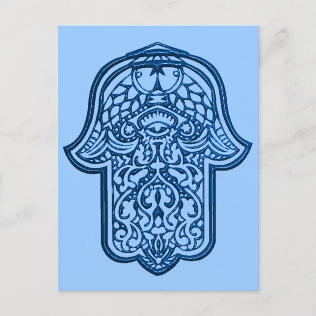 Henna Hand of Hamsa (blau) Postkarte (Vorderseite)