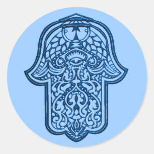 Henna Hand of Hamsa (blau) Runder Aufkleber
