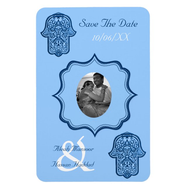 Henna Hand of Hamsa (blau) (Save the Date) Magnet (Vertikal)