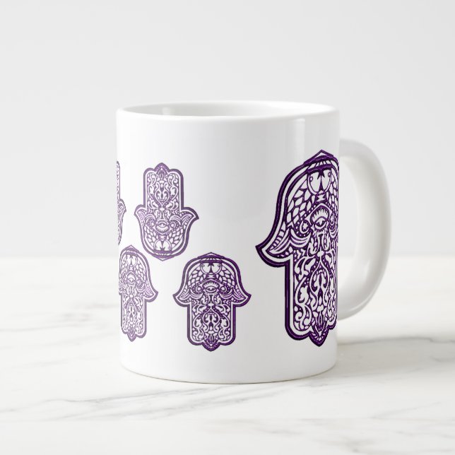 Henna Hand of Hamsa (Lila) Jumbo-Tasse (Vorderseite Rechts)