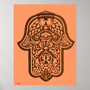 Henna Hand of Hamsa (Orange) Poster