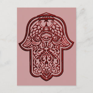 Henna Hand of Hamsa (rot) Postkarte