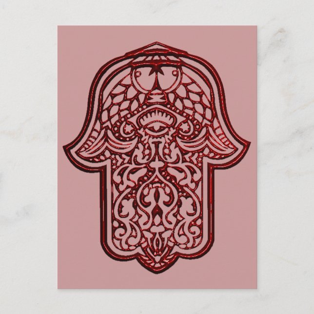 Henna Hand of Hamsa (rot) Postkarte (Vorderseite)