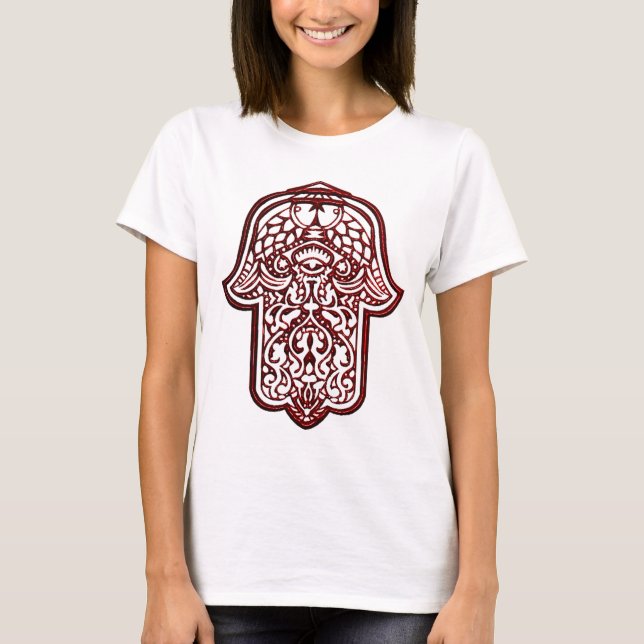 Henna Hand of Hamsa (rot) T-Shirt (Vorderseite)