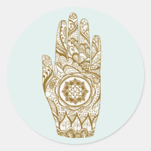 Henna Hand Tattoo mit Lotus Blume Runder Aufkleber