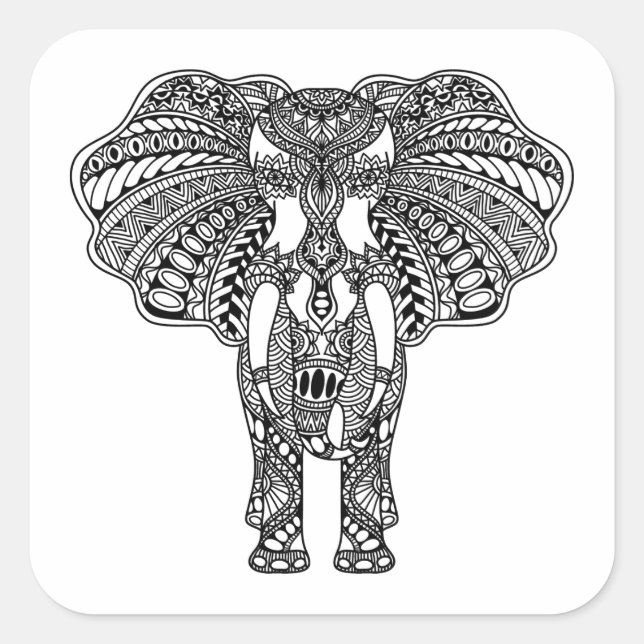 Henna Mehndi Dekorierte indische Elefant Quadratischer Aufkleber (Vorderseite)