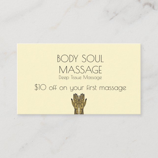 Henna Mehndi Hands Kunstmassage Rabattkarte (Vorderseite)