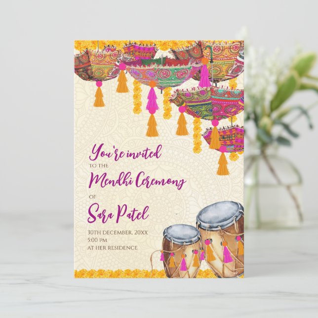 Henna Party lädt Mehndi Invites, Mehndi Party ein Einladung (Stehend Vorderseite)