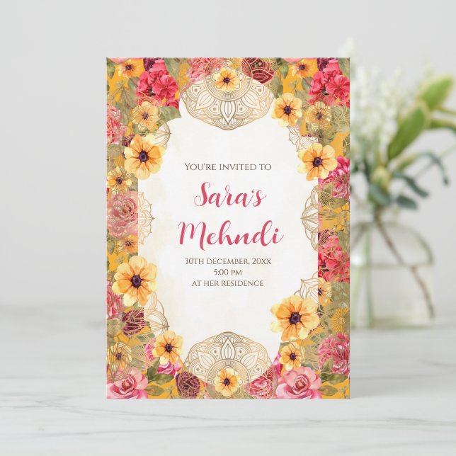 Henna Party lädt und Mehndi Party Einladungen ein (Stehend Vorderseite)
